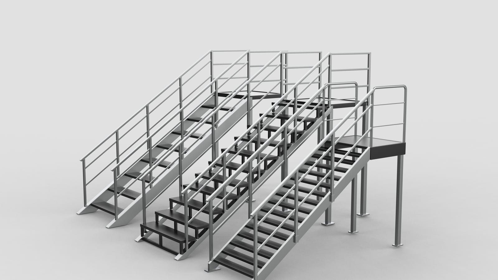 Plataformas y escaleras industriales de acero modulares con barandilla